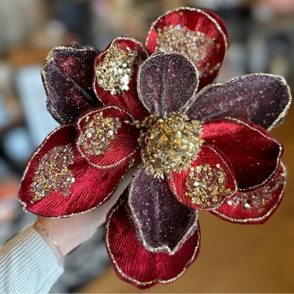 Glam Burgundy/Plum Magnolias with Gold Pack of 3 - Picture 2 of 4